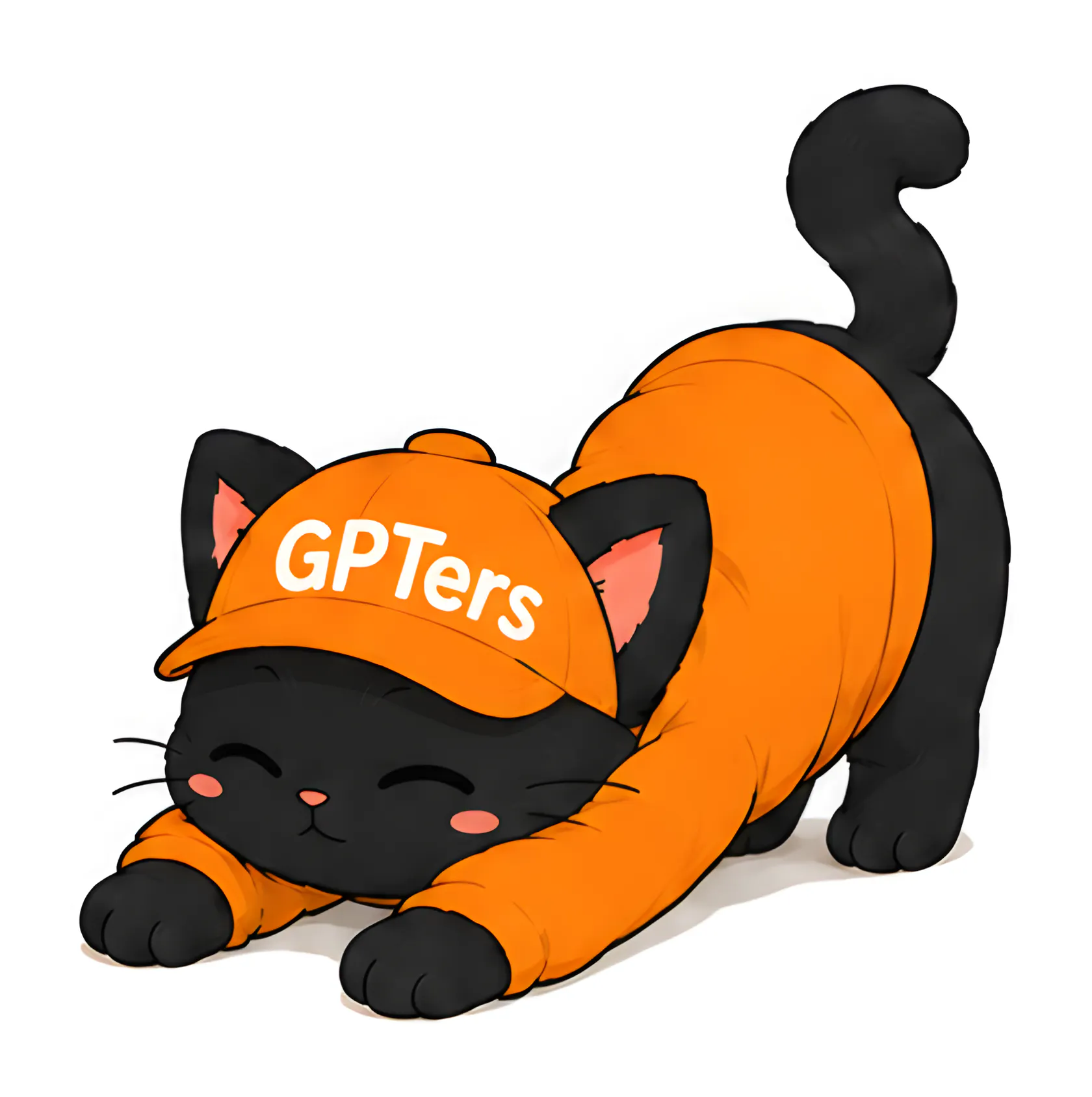 gpters라는 단어가 적힌 주황색 모자를 쓰고 있는 만화 고양이