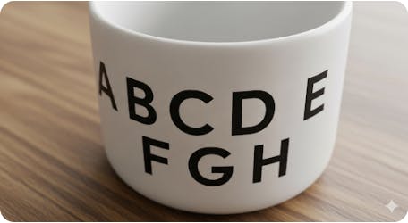 abc ef gh라는 단어가있는 흰색 머그잔