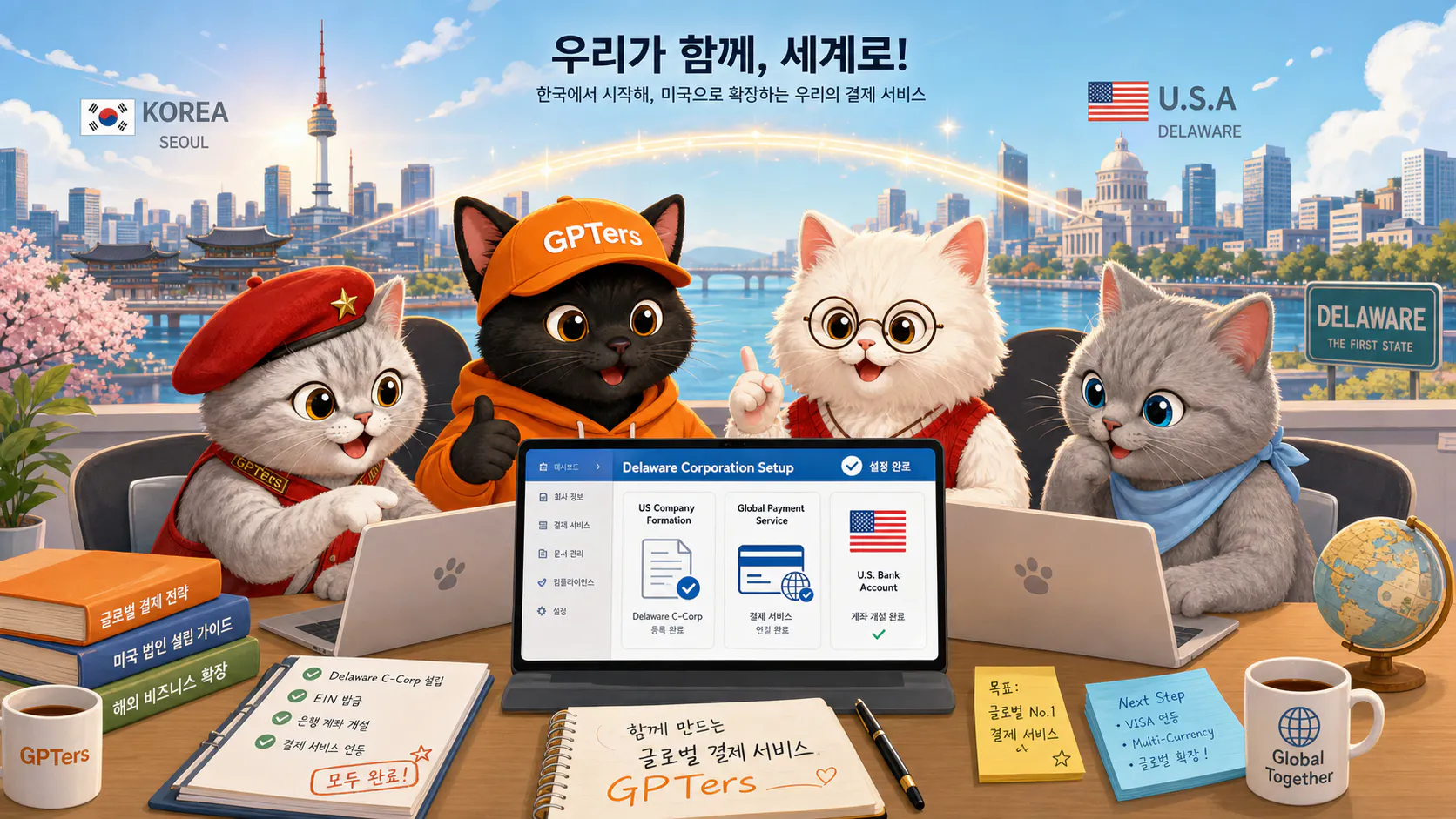 한국에서 미국 델라웨어 법인을 세우는 모습