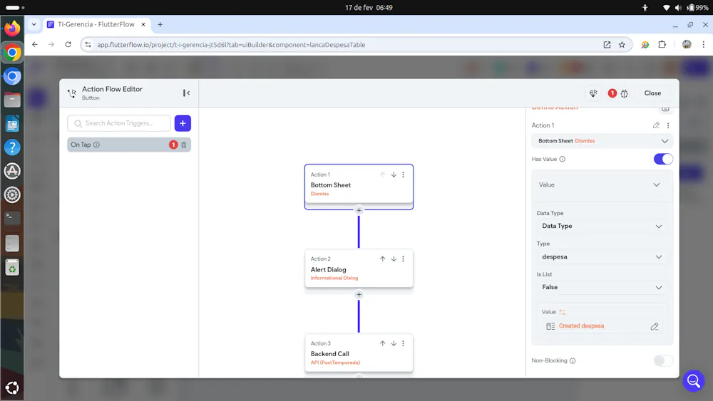 BottonSheet dismiss Action Output variable not availabe