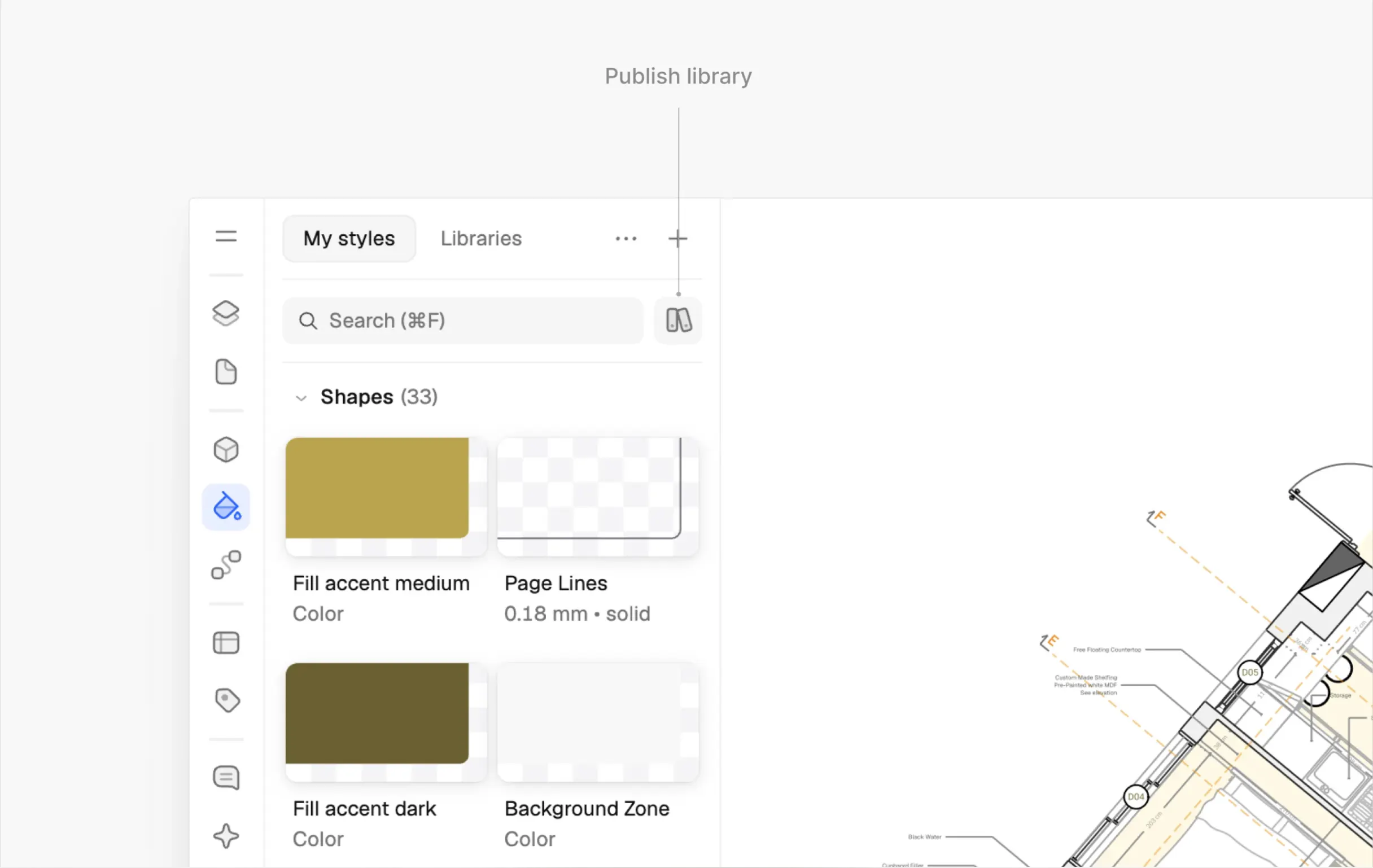 An arrow points at "Publish Library" button on the Rayon menus, which allows to publish a Library, after the updates introduced in Rayon on August 2026