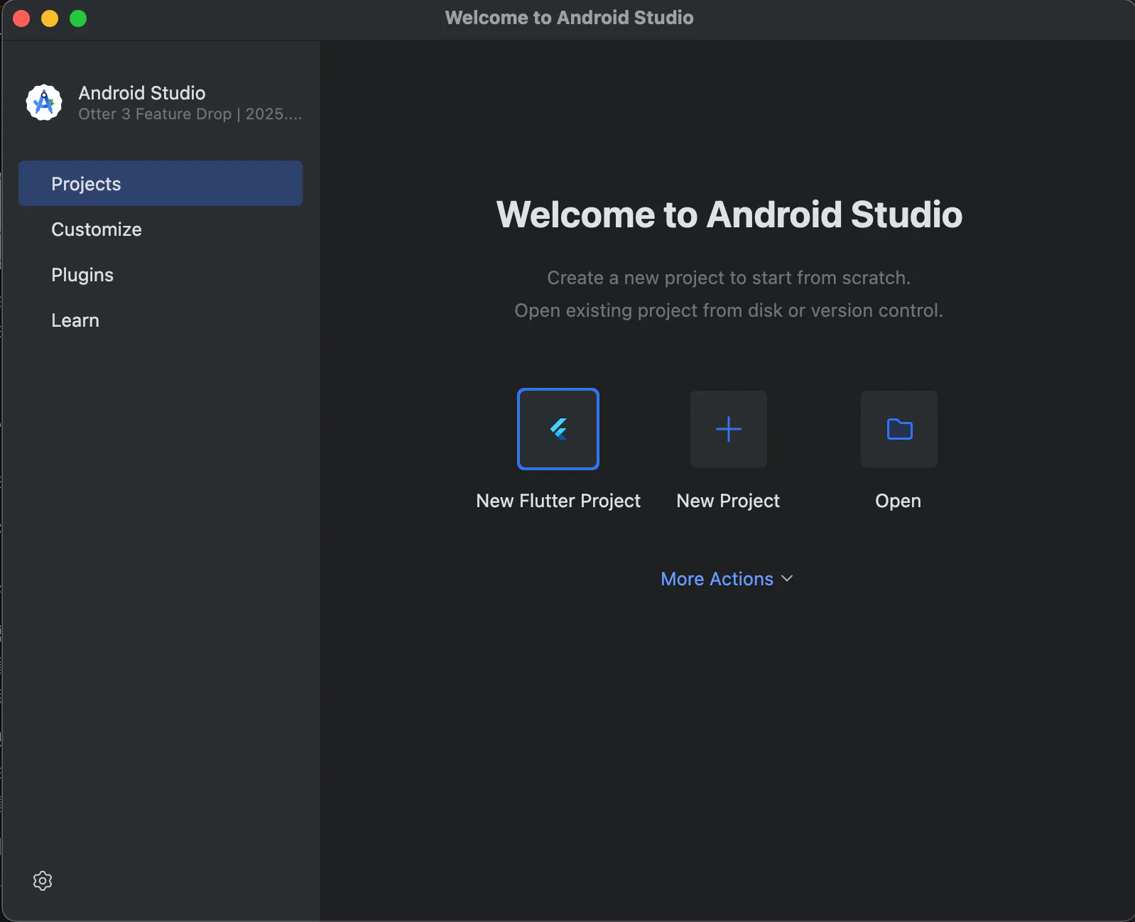 Mac OS X의 안드로이드 스튜디오