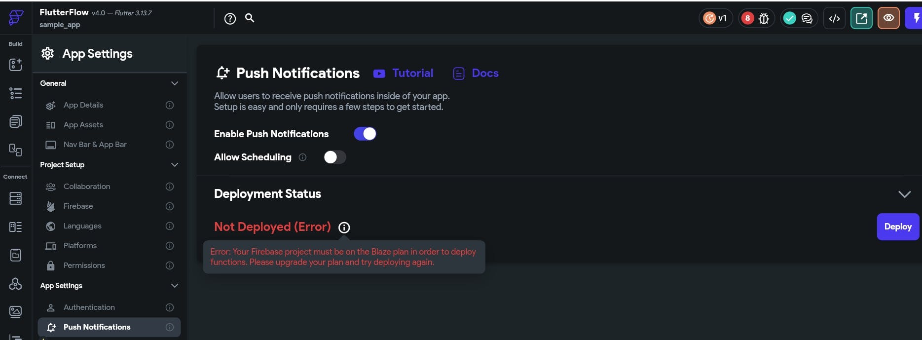 Firebase connect and push notification deploy