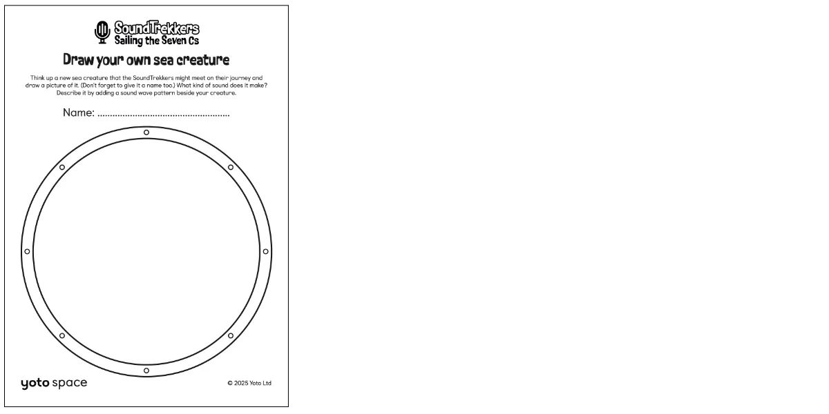 A preview of the 'draw your own sea creature' activity sheet