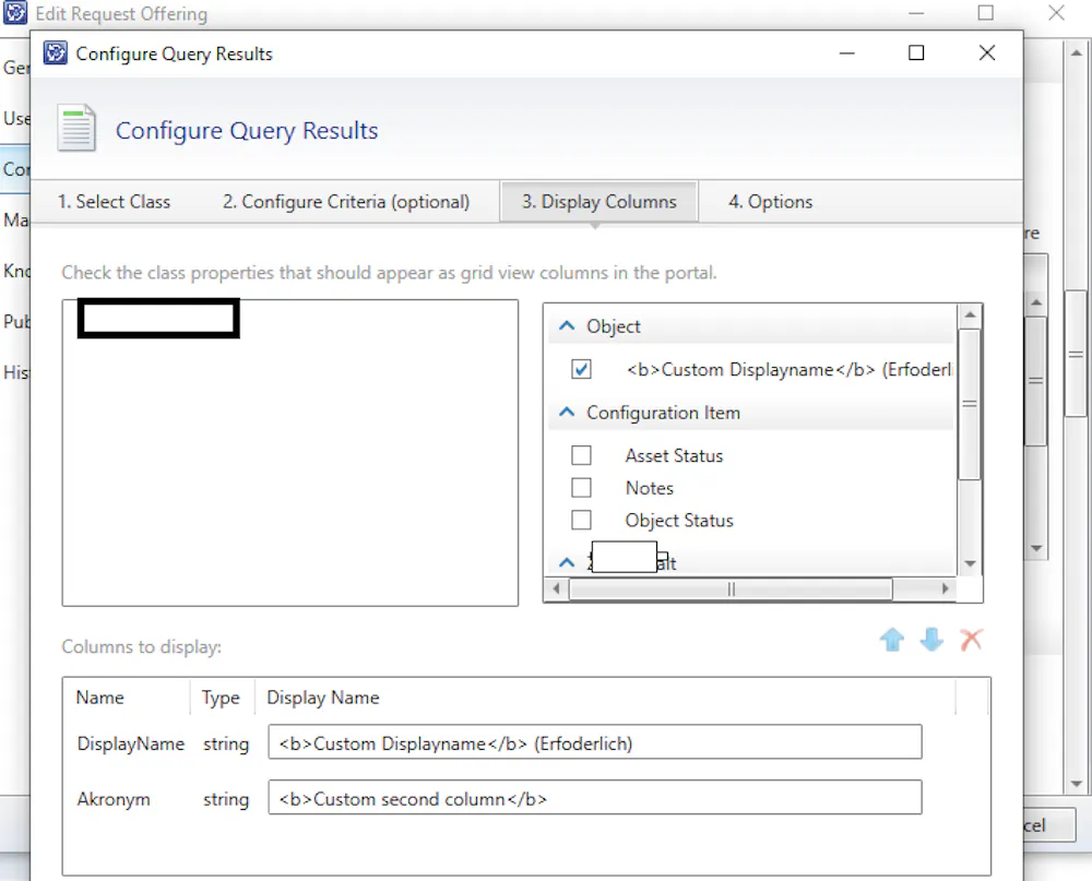 Column Displayname of Query Results Control