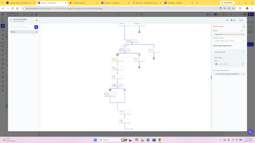 Supabase RPC Action Stops FlutterFlow Save Workflow — No SnackBar or ...