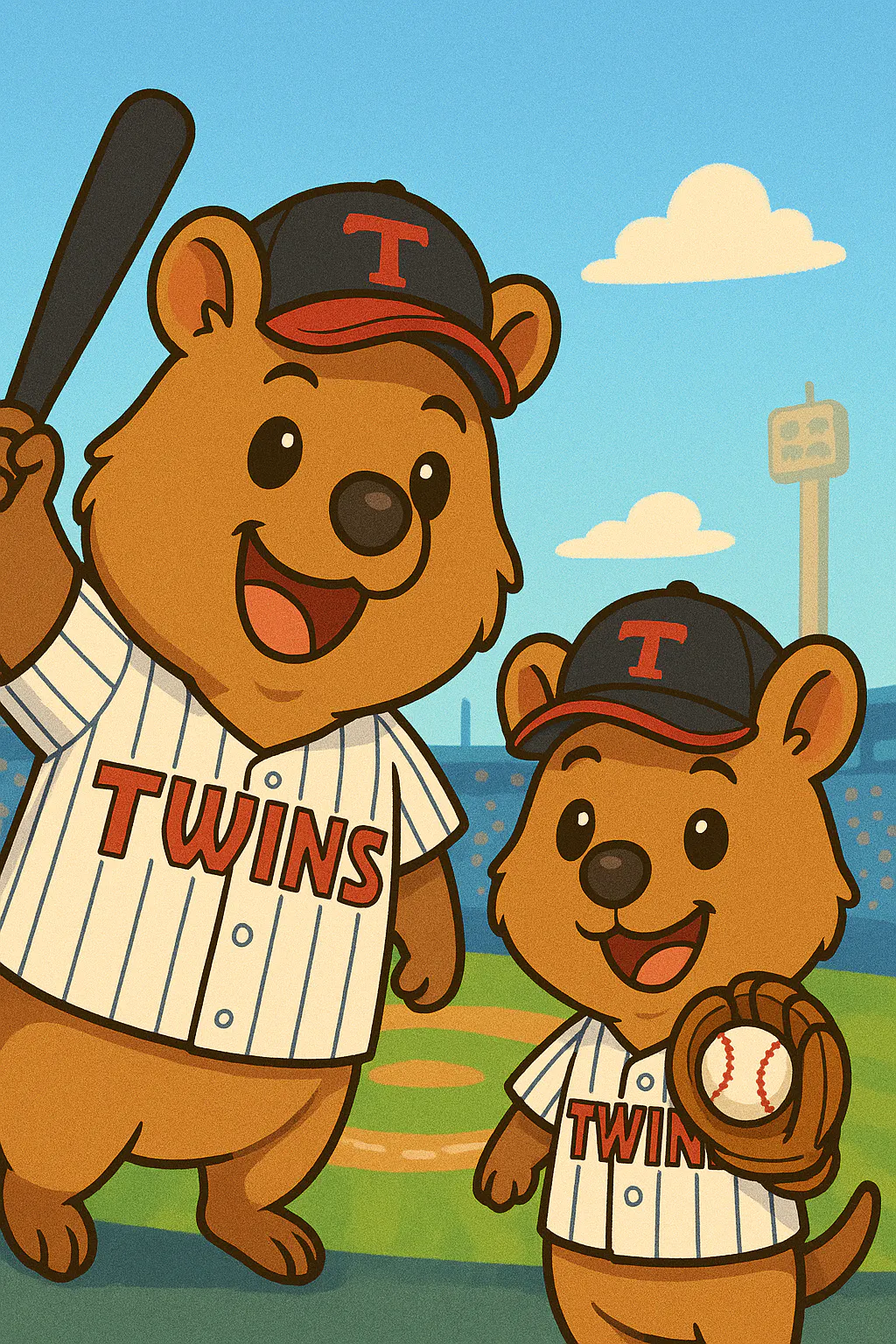 야구장에 서있는 야구 유니폼의 한 쌍