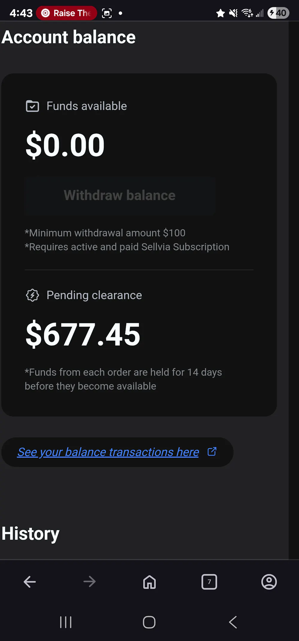 Pending and available balance