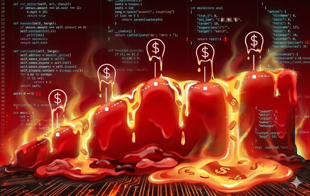 컴퓨터에 불이 붙은 사진