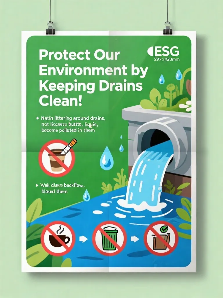 배수구를 깨끗하게 유지하여 환경을 보호하는 포스터