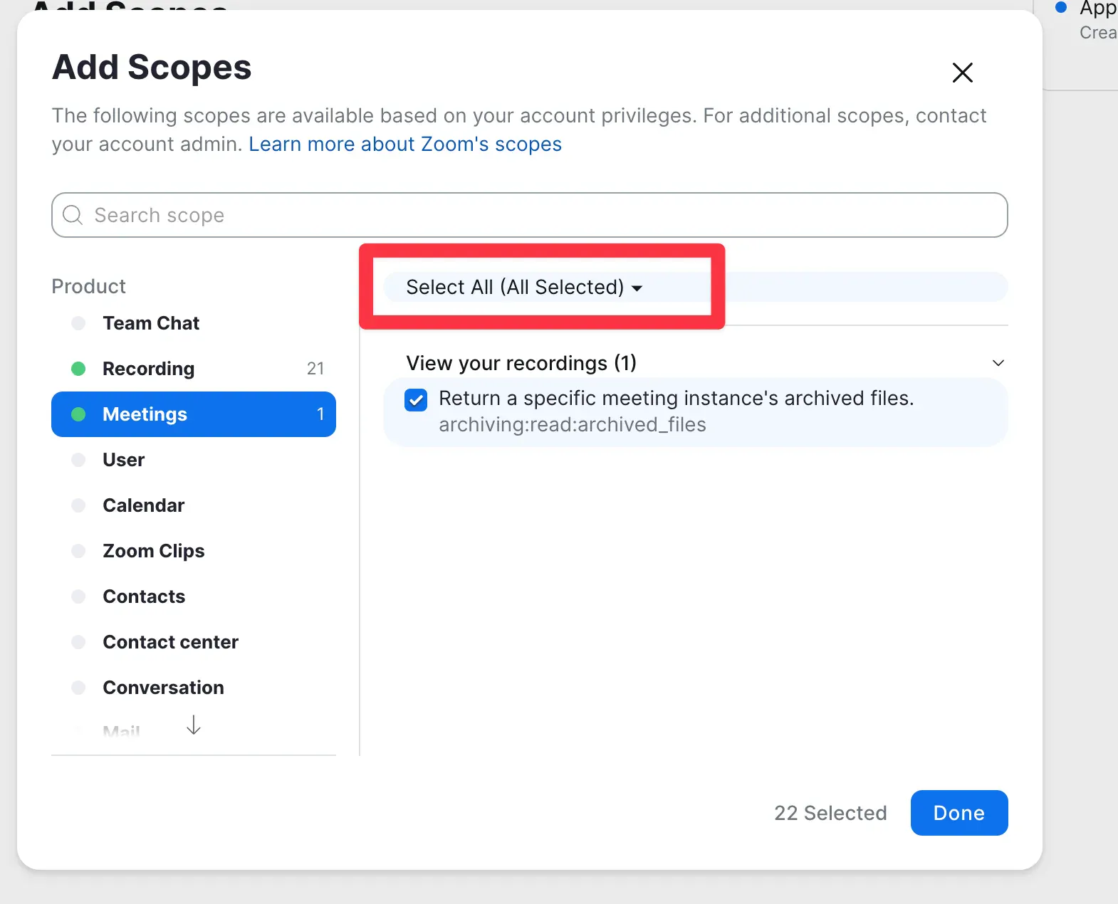 Azure의 Scopes Add 페이지의 스크린 샷