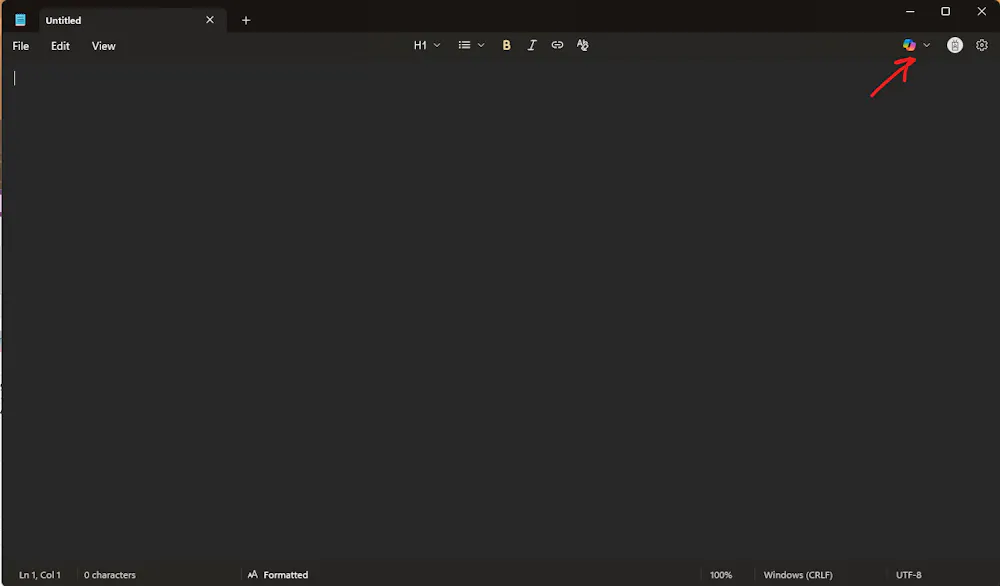 A new icon inside the notepad app.
