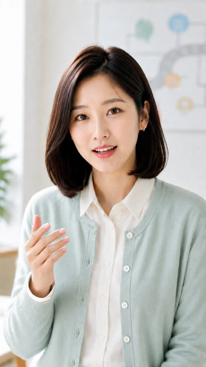 얼굴 앞에 손가락을 들고 있는 젊은 아시아 여성