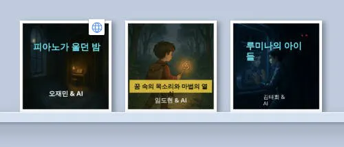 선반에 3 개의 한국 책이 커버됩니다