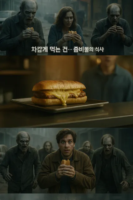 햄버거를 먹는 남자를 보여주는 한국 영화 포스터