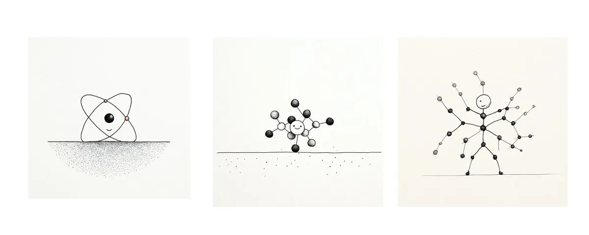 네 개의 흑백 원자 그림