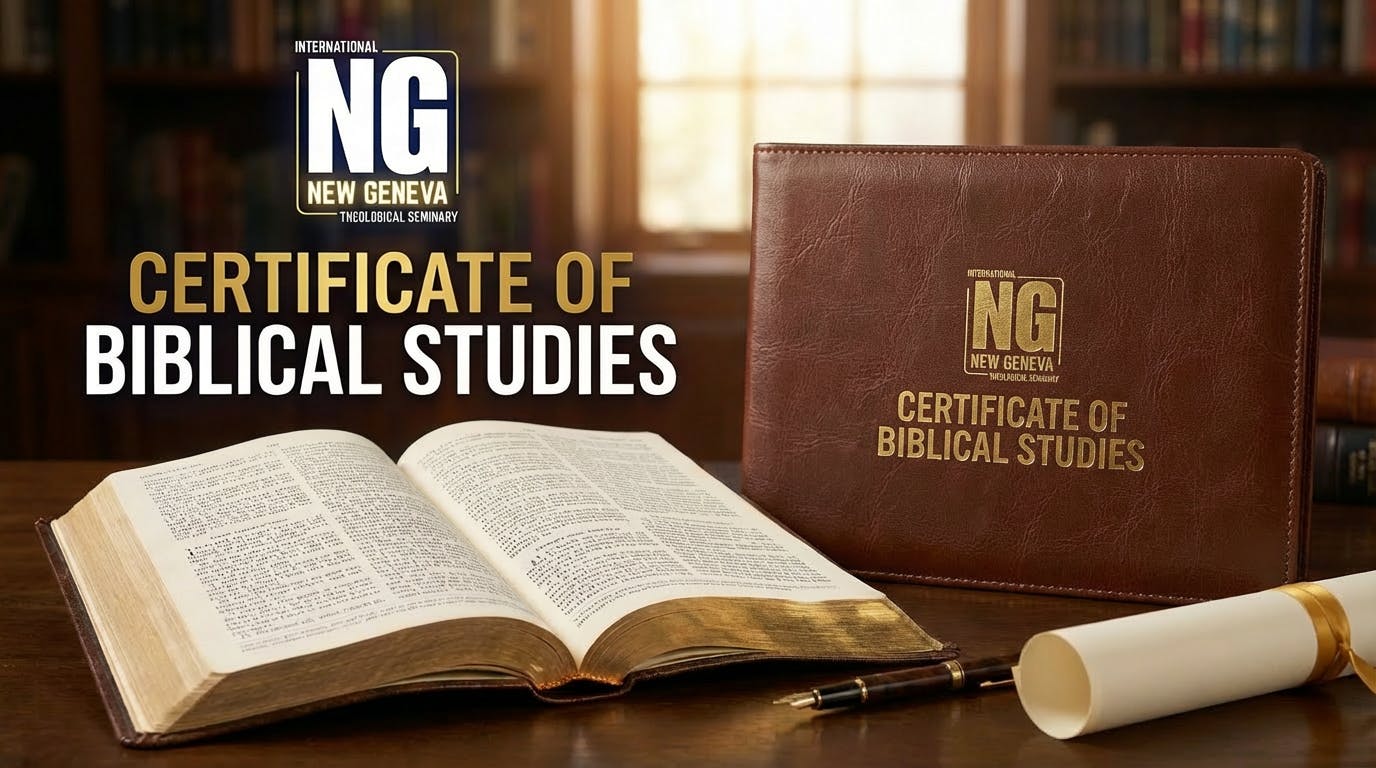Certificate Of Biblical Studies program graphic featuring a Bible and diploma.